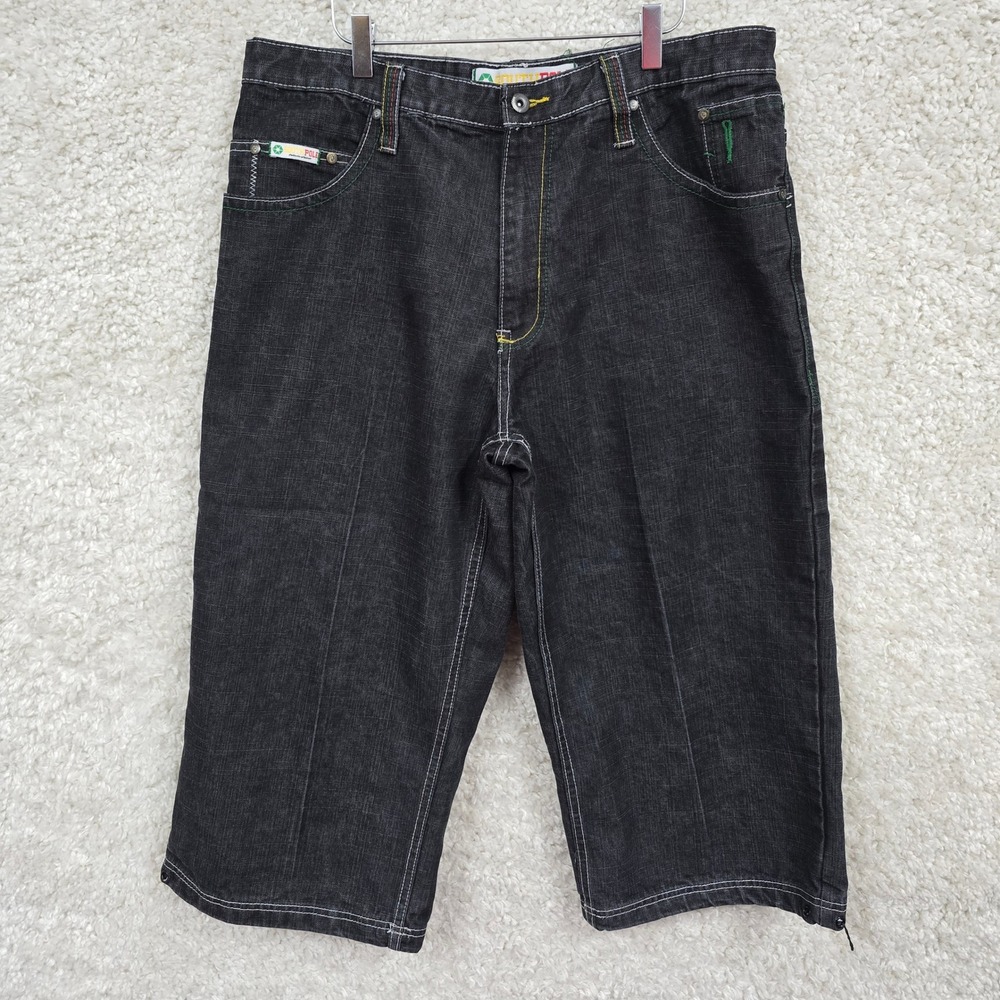 South Pole Denim Shorts Mens 36 Black Embroidered Baggy‎ Y2K Skater Jorts